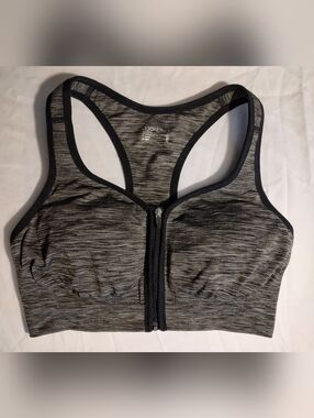 Jockey Front-Zip Racerback Sports Bra in Heather Gray and Black